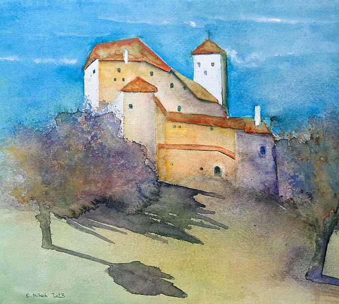 Burg, gemalt mit 3 Farben